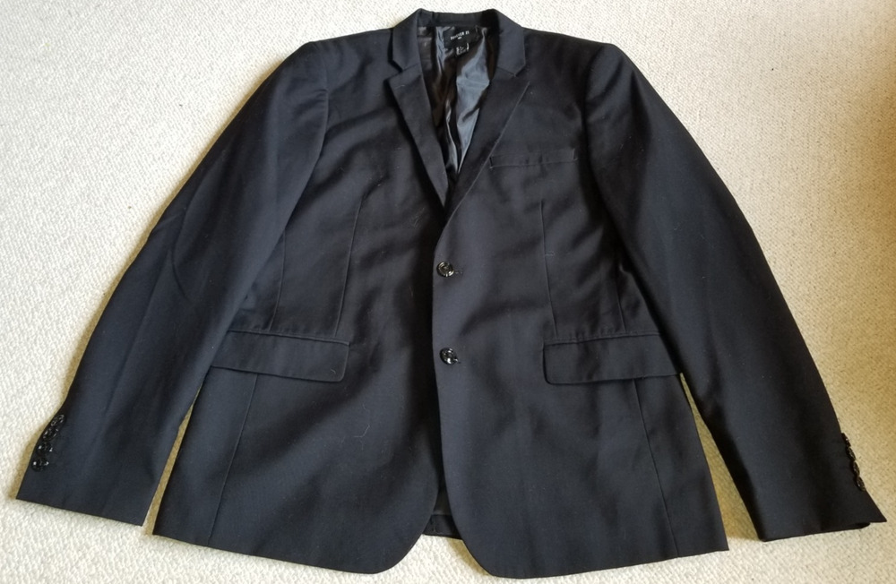 Mens Blazer-FOREVER 21-black rayon blend 2 button lined-L